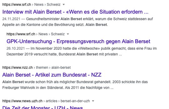 Eine Abgeltung journalistischer «Snippets» hält der Bundesrat für «grundsätzlich berechtigt». (Bild Screenshot Google)