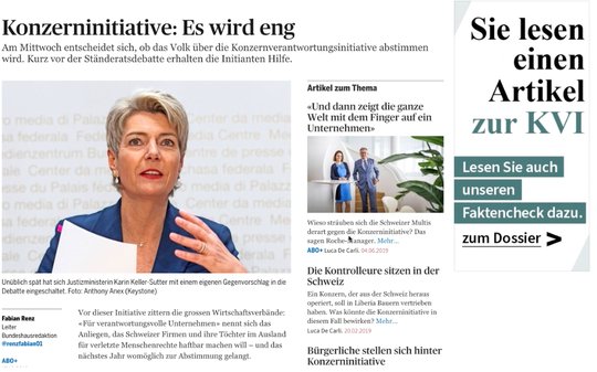 Die im Werbetext verwendeten Formulierungen «unser Dossier» und «Faktencheck» suggerierten, dass es sich um Zusatzinformationen der Redaktion handle...