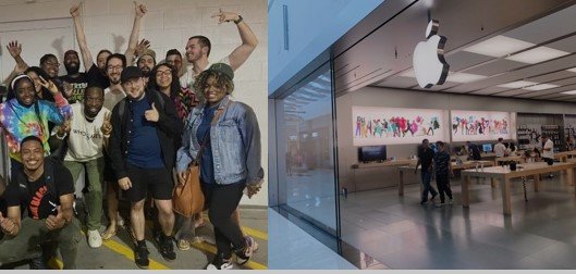 Die Belegschaft des Apple-Stores in Towson freut sich über den Ausgang der Abstimmung...   (Bilder: Baltimore Sun, Apple)