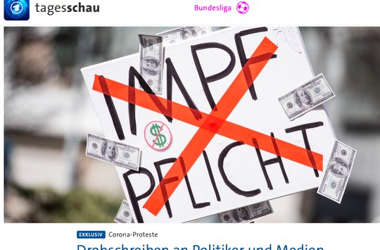 Die Drohbriefe enthielten ein Stück Fleisch, das «mit ausstrahlenden Covid-19 Viren und mit Zyklon B durchseucht» sei. (Screenshot ARD)