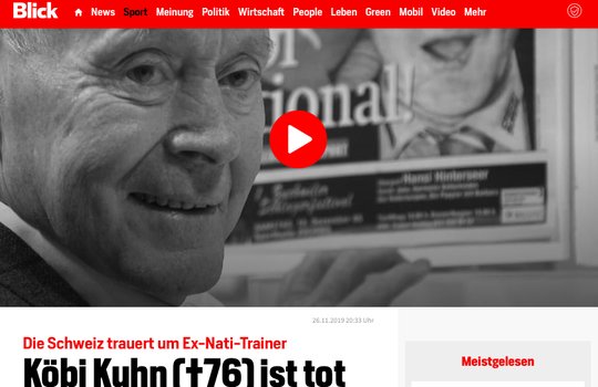 Jetzt sagt man dazu bei Ringier halt einfach «Blick TV»: Breaking News-Video auf blick.ch vom 26. November 2019. (Bild: Screenshot web.archive.org)