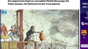 «Megaphon» hat die kritisierte Karikatur rasch wieder gelöscht – es ist «20 Minuten», wo die Köpfungsszene (mit verpixeltem Gesicht) bis heute zu sehen ist. (Screenshot 20min.ch)