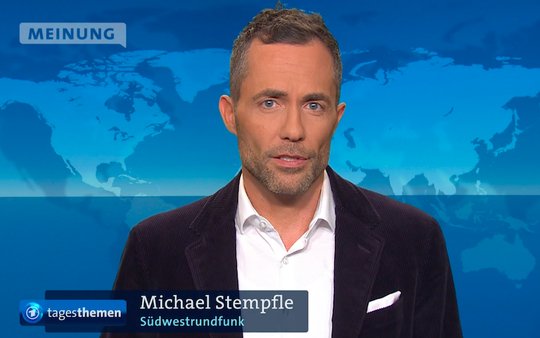 Er wurde nach Loblied auf den neuen Verteidigungsminister Boris Pistorius dessen Kommunikations-Chef: bis vor Kurzem ARD-Hauptstadtkorrespondent Michael Stempfle. (Bild Screenshot tagesschau.de)
