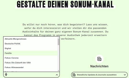Sonum.fm will die neue, offene Plattform für die spannendsten Stimmen, Sounds und Audioinhalte der Schweiz werden...   (Screenshot Webseite) 