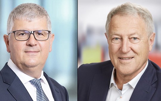Der neue Verwaltungsratspräsident der Mobiliar, Stefan Mäder (l.), übernimmt im Ringier-VR den Sitz von Urs Berger, der aber im VR verbleibt...     (Bild: Ringier, zVg.)