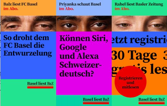 Und alle lesen sie die BaZ: Das Design stützt sich auf den am Rheinknie schon fast ikonischen roten Balken ab. (Bild zVg)