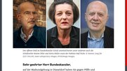 Unterschrieben haben unter anderem die Schriftsteller Maxim Biller und Herta Müller sowie der Publizist Ralf Fücks (v.l.). (Bild Screenshot Zeit)