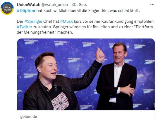 Döpfner twitterte an Elon Musk: «Das wäre ein wirklicher Beitrag zur Demokratie»…