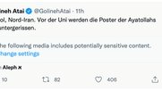 Twitter legt alle Regime-Protest-Videos der Autorin Golineh Atai hinter eine «sensitive Schranke»...                 (Bild: Twitter)