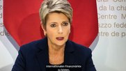 Die Finanzministerin Karin Keller-Sutter an der Medienkonferenz in Bern. Diese dauerte eine Stunde und 37 Minuten...        (Screenshot Livestream)