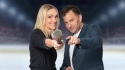 Not only English: das Moderations-Duo Annette Fetscherin und Sascha Ruefer...   (Bild: SRF/zVg)