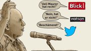 Stein des Anstosses: «Guet wegcho tuet de Ueli Murer bide wenigschte», sagte die SRF-Moderatorin über seine «Stellvertreterkrieg»-These.  (Bild Screenshot SRF)