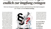 In einem meinungsstarken Kommentar in der «SonntagsZeitung» forderte Denis von Burg Bundesrat und Kantone auf, «jeden erdenklichen Druck auf Impfverweigerer» zu machen... (Bild: «SonntagsZeitung»)