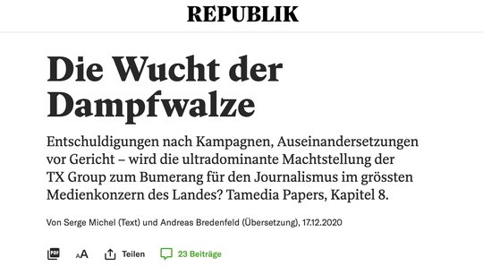 Serge Michel berichtet in der «Republik» unter anderem über «Opfer von Medienkampagnen seitens der Zeitungen oder Journalistinnen von Tamedia»...