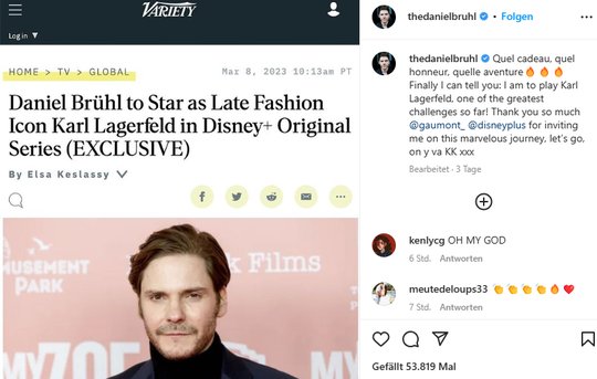 Von der Rennpiste als Niki Lauda wechselt Daniel Brühl jetzt auf den Laufsteg von Karl Lagerfeld...          (Screenshot Twitter)