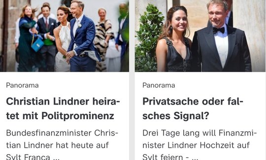 Interessenkonflikte zwischen Medien und Politik? Finanzminister Christian Lindner heiratet Franca Lehfeldt, Politik-Chefreporterin der «Welt»...        (Bilder © ZDF, Screenshot)