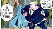 Boris Johnson musste sich wegen der Parlamentsentlassung bei der Queen entschuldigen und nun eine «Grapsch-Affäre»... Cartoon in der Londoner «Times» (© The Times).