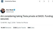 Der verhängnisvolle Tweet von Elon Musk im Jahre 2018...