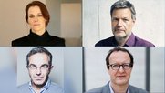 «Die Welt in Unordnung – Ist Deutschland den Herausforderungen gewachsen?» Die Talk-Runde vom 3. Dezember: Florence Gaub, Robert Habeck (oben r.), Navid Kermani (l. unten) und Raphael Gross... (Bild ARD)