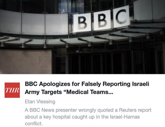 BBC entschuldigt sich für Fehlinformationen, die aus der Hamas-Propaganda via Reuters reinkamen - SRF übernimmt Reuters unkritisch und entschuldigt sich nicht...