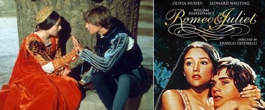 Olivia Hussey und Leonard Whiting auf dem Filmplakat und in einer Kostüm-Szene...        (Bilder: Paramount)
