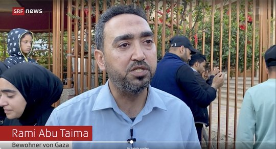 Ein «einfacher Bewohner von Gaza» oder ein Hamas-naher Propagandist? Rami Abu Taima in der «Tagesschau»… (Screenshot SRF vom 24.4.2025)