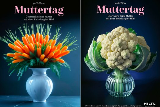 Zum Muttertag schnürten die Zürcher Kreativen Rüebli- und Blumenkohl-Sträusse fürs Vegi-Restaurant Hiltl... (Bild: zVg)