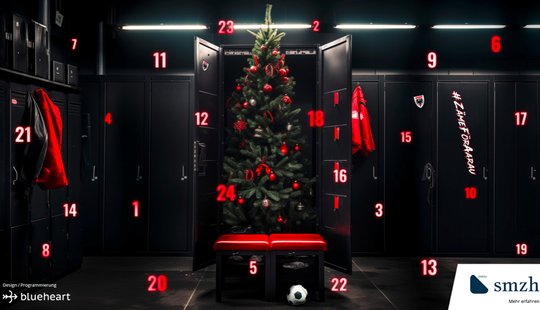 Online-Advent für Fans des FC Aarau: Die Fans können jeden Tag eine Garderobenschranktüre in einer im FCA-Look gehaltenen Spielerkabine öffnen... (Bild zVg)