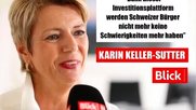 In einem gefakten «Blick»-Artikel lädt Finanzministerin Karin Keller-Sutter die User ein, auf einer staatlichen Investitionsplattform zu investieren... (Bild: Screenshot)
