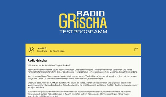 Superprovisorische von Somedia gegen Roger Schawinski und Stefan Bühler abgeschmettert: Zur Zeit läuft «Radio Grischa Stream» als Testprogramm...