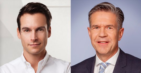 Michael Moersch (l.), Leiter der Wirtschaftstitel, dirigiert neu auch die Beobachter-Gruppe; Roland Wahrenberger übernimmt die Geschäftsführung der Publikumszeitschriften...    (Bild zVg)