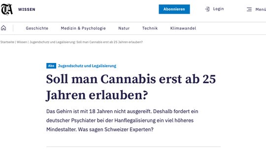 Der «Tages-Anzeiger» bringt ein neues Thema: die Altersgrenze (Bild Screenshot TA)