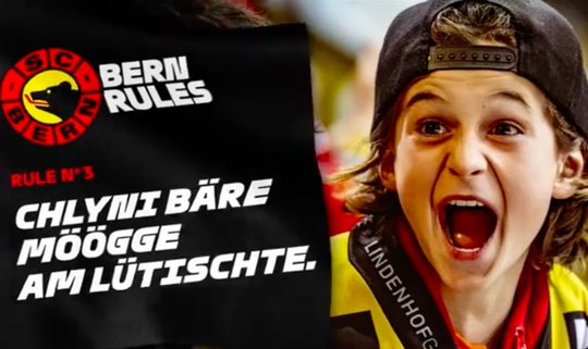 Der neue Slogan «Bern Rules» spielt mit der Doppeldeutigkeit von politischer und sportlicher Führung in der Bundeshauptstadt... (Bild: Screenshot Youtube)