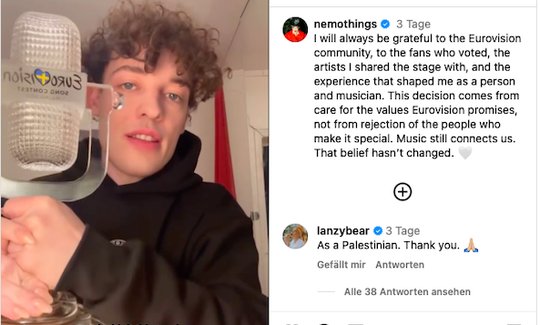 Letzte Woche hatte Nemo seine 2023 gewonnene ESC-Trophäe zurückgegeben... (Bild: Screenshot Instagram)