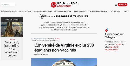 Der neue Feed «Apprendre et Travailler» von «Heidi.news» soll auch Inhalte für die Karriereseite von «Le Temps» bereitstellen... (Bild: Screenshot «Heidi.news»)