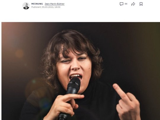 Patti Basler im Artikel von Jean-Martin Büttner am 30. März...             (Ausriss Tages-Anzeiger) 