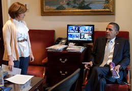 Mastromonaco beim Briefing mit dem ex-Chef