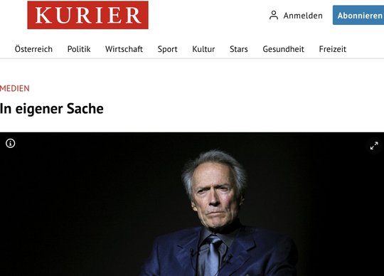 «Der Form nach war der Artikel als Interview gestaltet, nicht als Porträt.  So musste hier der Eindruck entstehen, es handelte sich um ein neues Interview…» Stellungnahme des «Kurier» vom 3. Juni, 18.15 Uhr    (Bild: screenshot «Kurier»)
