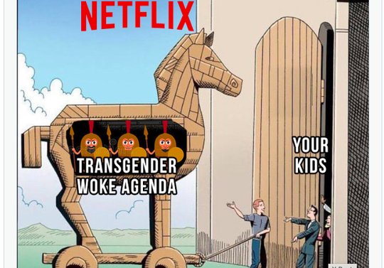 Ein von Musk geteilter X-Post stellte den Streamingdienst als trojanisches Pferd dar, das «woke» Ideen ins Kinderzimmer einschleuse... (Bild: Screenshot Klein Report)