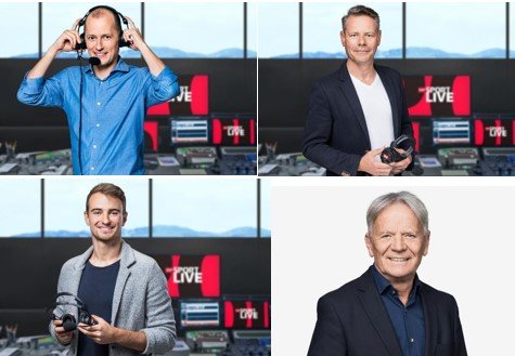 Michael Weinmann (o.l.), Oliver Sittler, Nico Müller (u.l.) und Marc Surer bilden das Team der Kommentatoren für die Formel 1 auf SRF…   (Bilder: SRF)