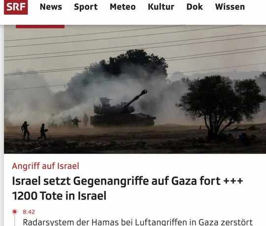 «Israel setzt Gegenangriffe auf Gaza fort.» Das ist schamlos, sachfremd und wirklichkeitsverzerrend. Seit wann gibt es in demokratischen Staaten eine Reziprozität zwischen Terrorattacken und dem Suchen nach den Mördern und Verantwortlichen der Blutbäder?