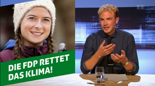 «Make FDP Greta-again?»... FDP-Präsidentin Petra Gössi und Comedian Michael Elsener...