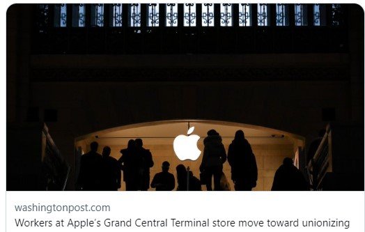 Mitarbeiter des berühmten Stores in der New Yorker Grand Central Station haben damit begonnen, Unterschriften zur Gründung einer Arbeitnehmervertretung zu sammeln...  (Bild © Apple)
