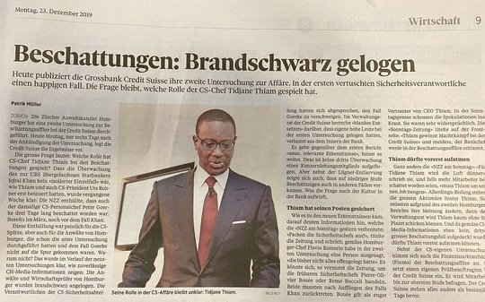 «Einen Zusammenhang zwischen der Hautfarbe des CS-CEO und der Titelzeile haben wir in keiner Weise in Betracht gezogen und war schon gar nicht beabsichtigt...»