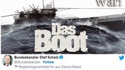 Bundeskanzler Olaf Scholz kondoliert über Twitter. Oben ein Szenenbild aus dem legendären Filmdrama von Wolfgang Petersen...              (Montage Klein Report)